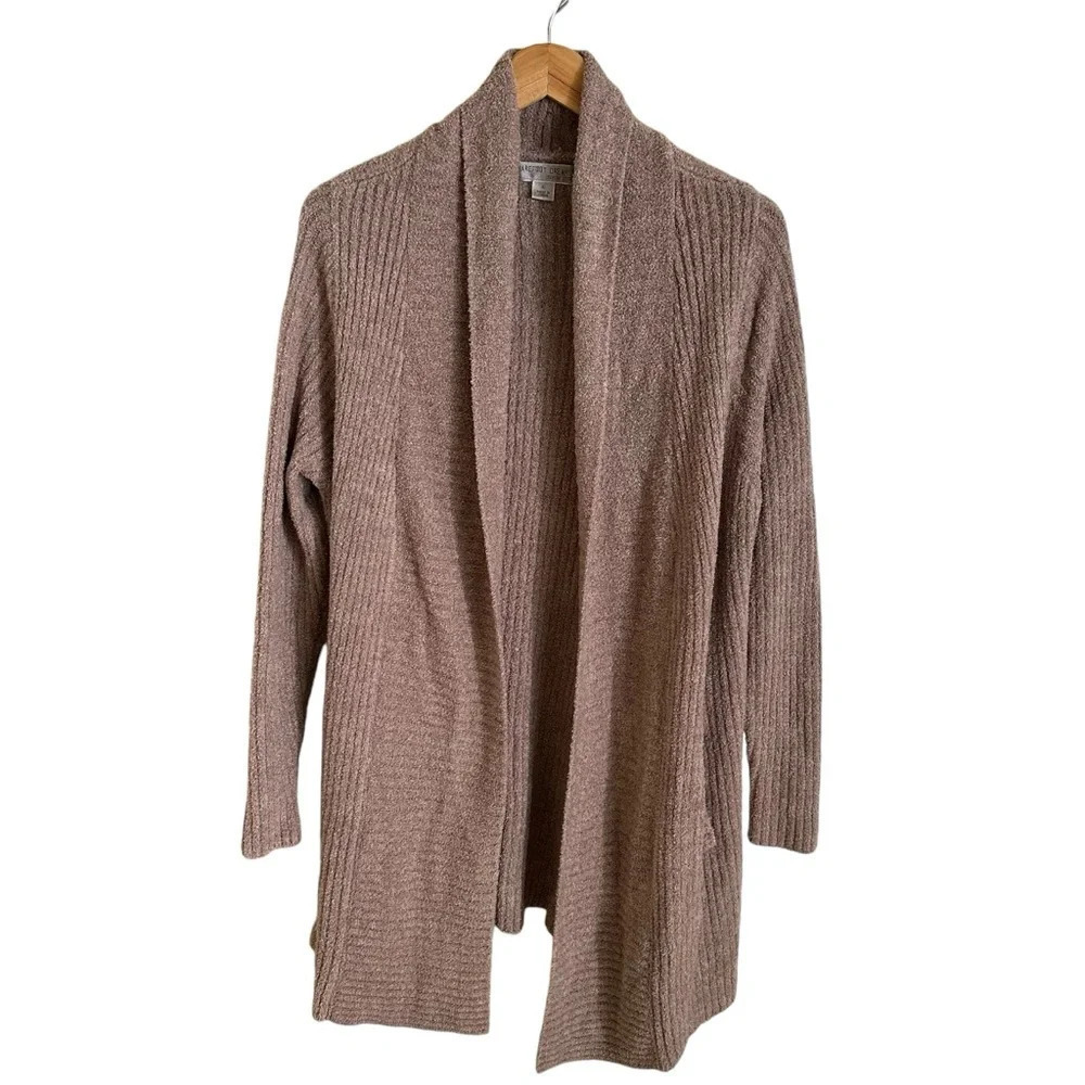 Barefoot Dreams XL Mauve Pink Ribbed Cozychic Lite Knit Cardigan Sweater Cozy